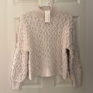 NWT Evereve Sanctuary Mock Neck Cable Knit Sweater in Light Almond, Small